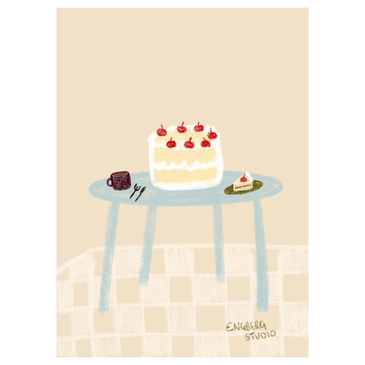 Plakat 'Tea + Cake for One' af Engberg Studio.