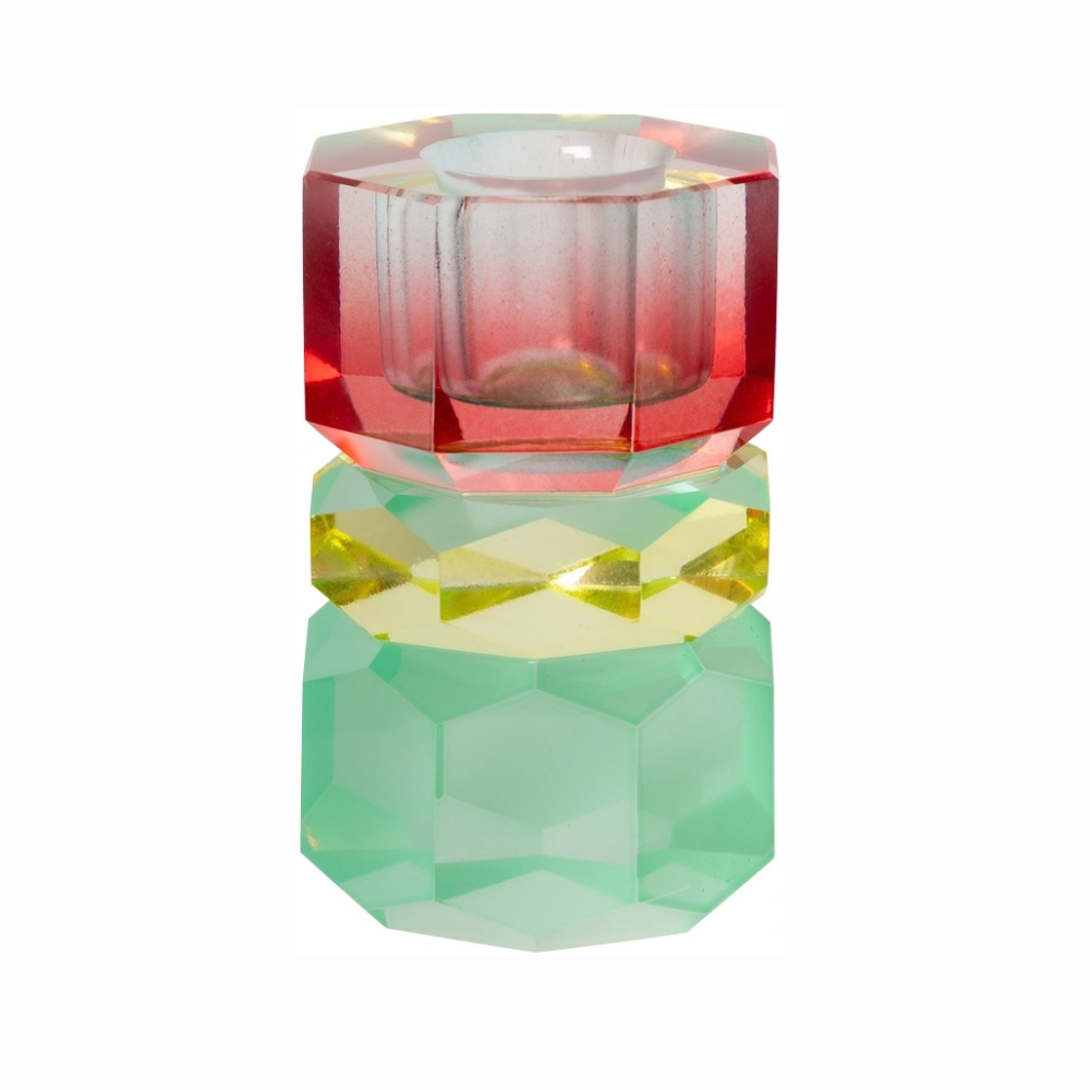 C'est Bon Krystal Lysestage Mint/Gul/Rød 7,5x4,5x4,5 cm #35