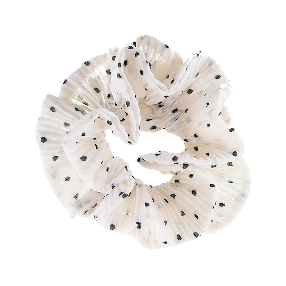 By Stær Kaisa Scrunchie Hvid Sort Prikker Hårelastik