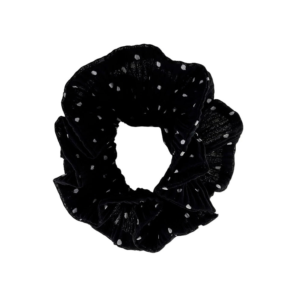 By Stær Kaisa Scrunchie Sort Hvide Prikker Hårelastik