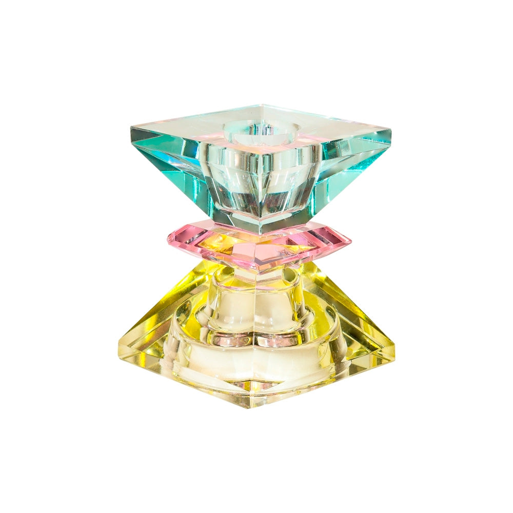 C'est Bon Krystal Lysestage Pyramide Lysegul/Pink/Lys Mint 7,5x6x6 cm #10