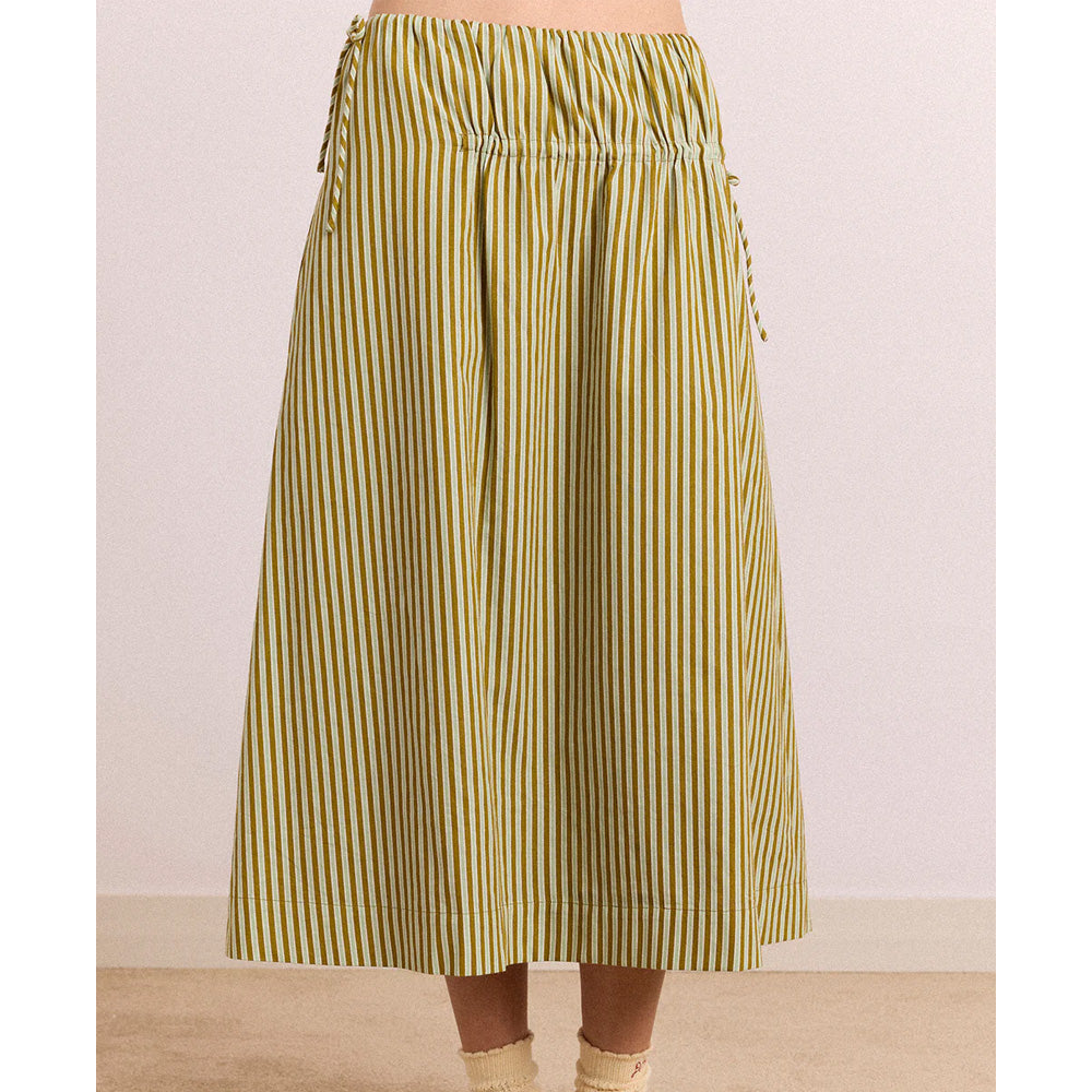 Damson Madder Caspia Midi Skirt Green Stripe