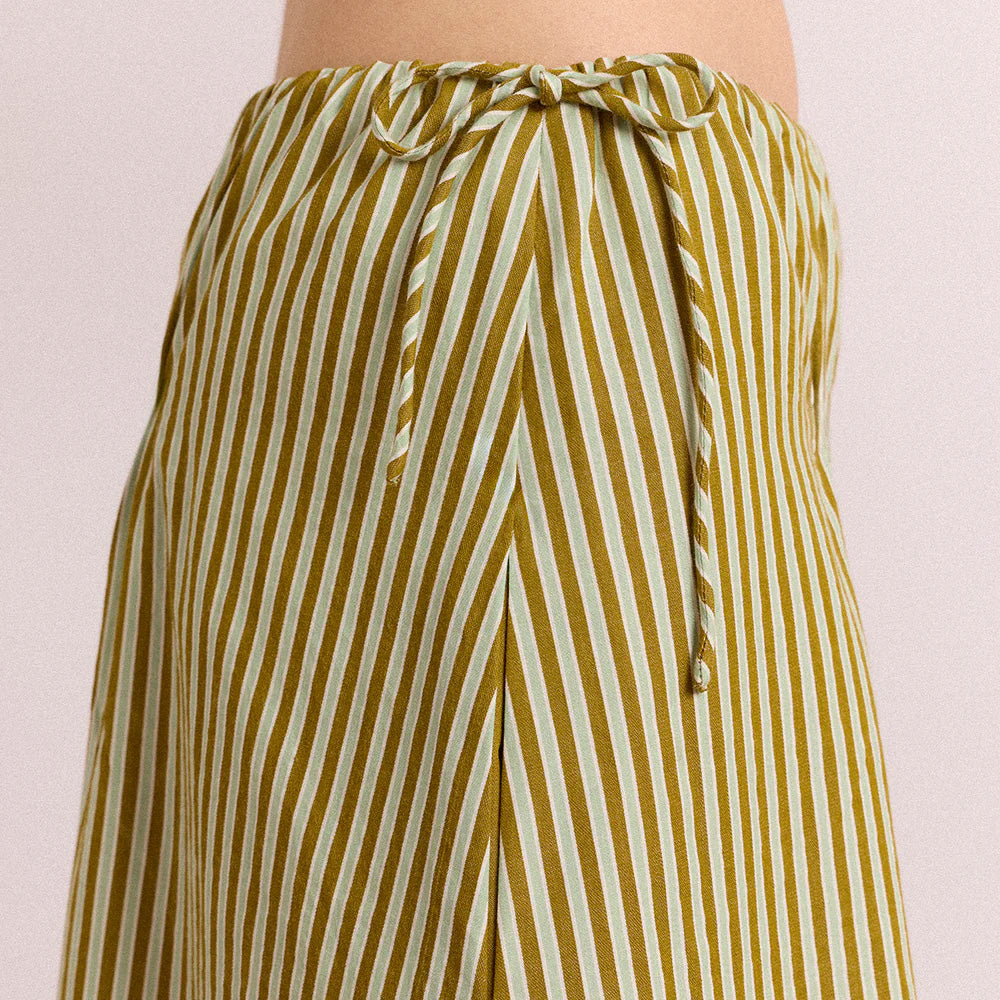 Damson Madder Caspia Midi Skirt Green Stripe