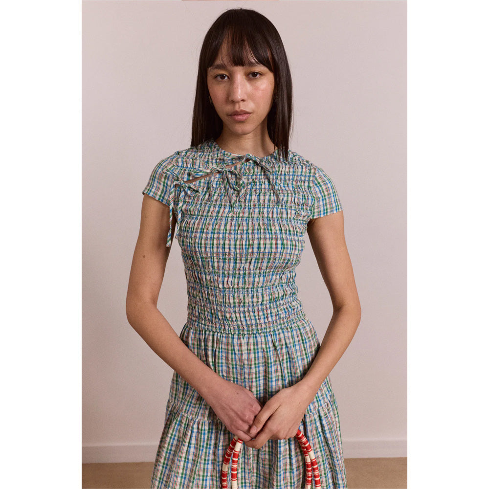 Damson Madder Ebba Midi Dress Picnic Blue Check
