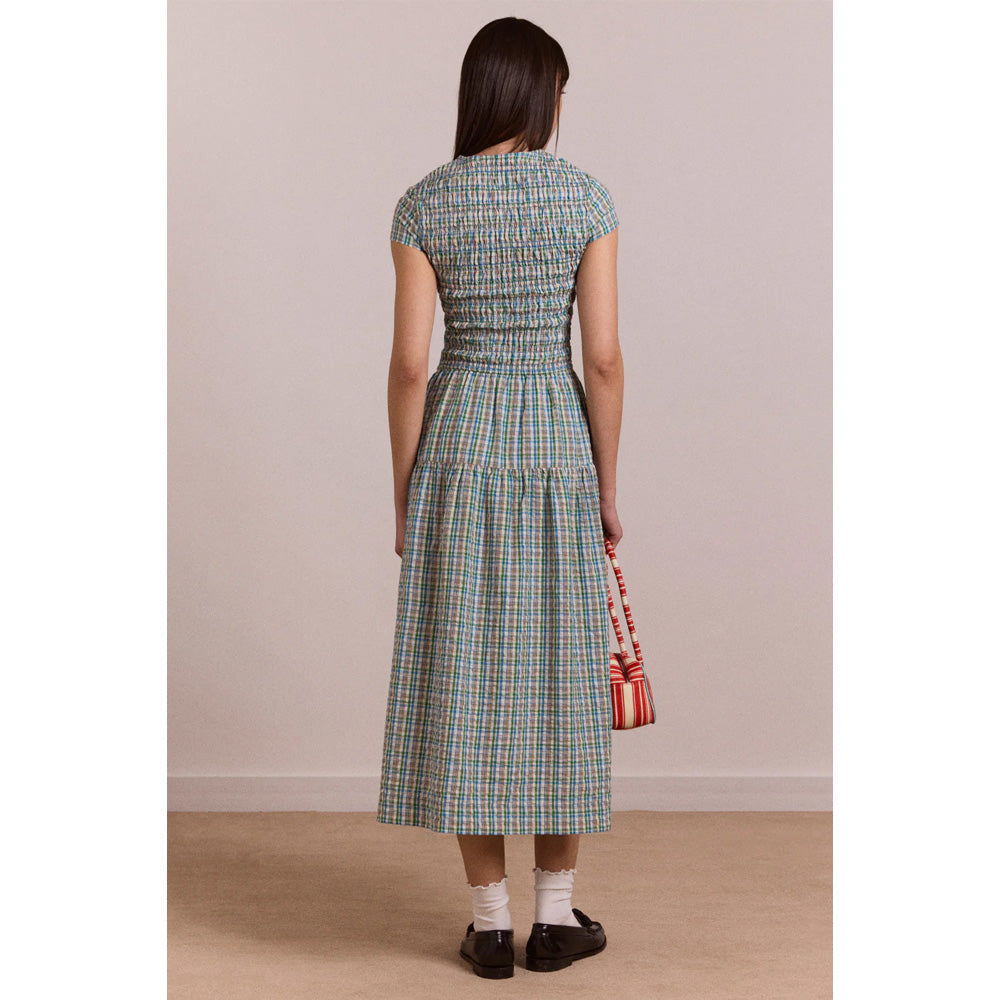 Damson Madder Ebba Midi Dress Picnic Blue Check