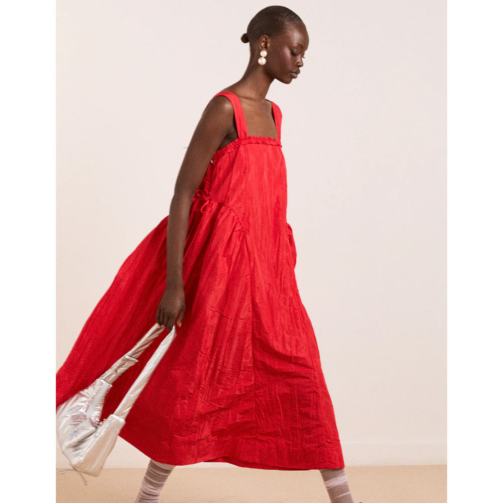 Damson Madder Elina Midi Dress Red Tafetta