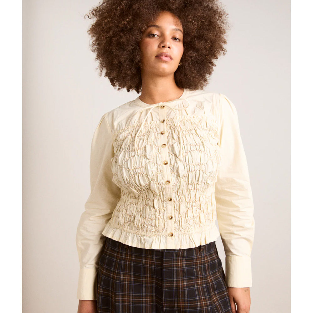 Damson Madder Elliana Smocked Cardigan Butter