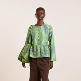 Damson Madder Madison Blouse Navy Pop Green Stripe