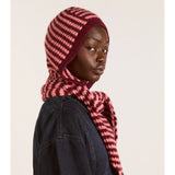 Damson Madder Strikket Tie Front Hood Pink & Burgundy Stripes