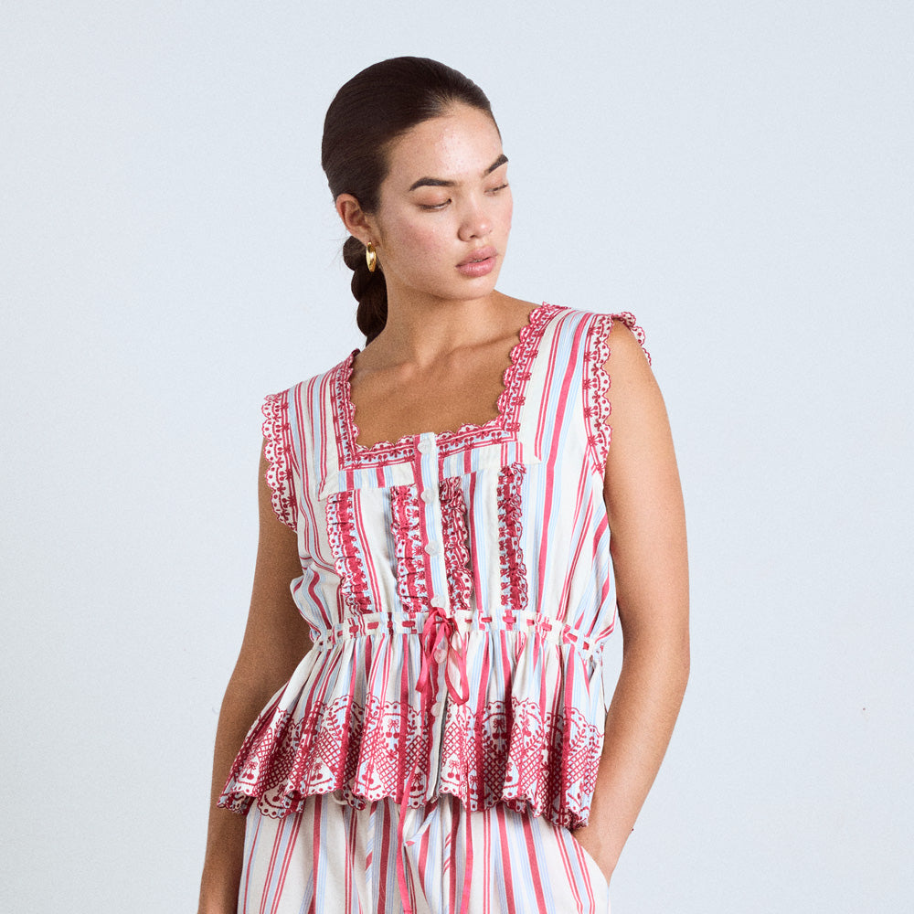 Damson Madder Amaya Blouse Butter Cherry Stripe