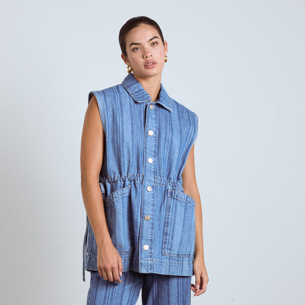 Damson Madder Hera Oversized Gilet Laser Stripe