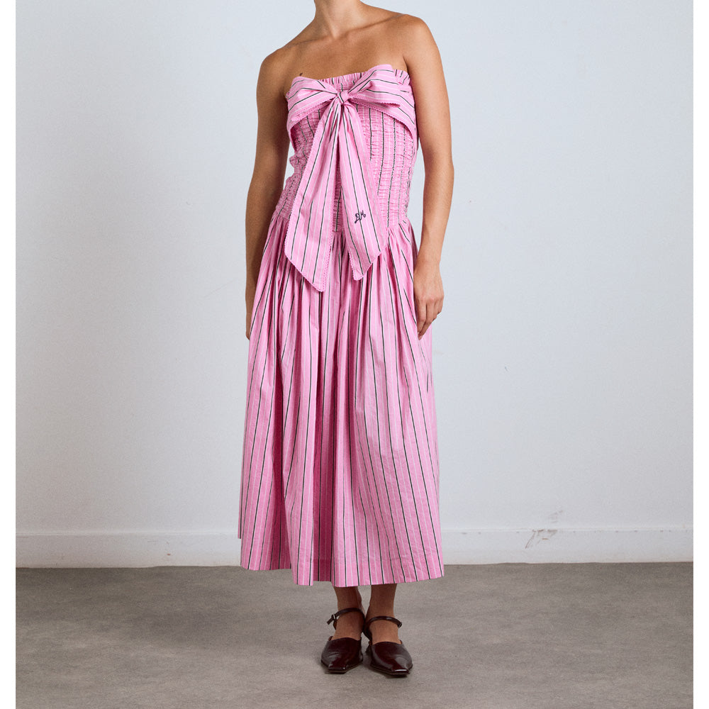 Damson Madder Mia Midi Dress Pink Business Stripe