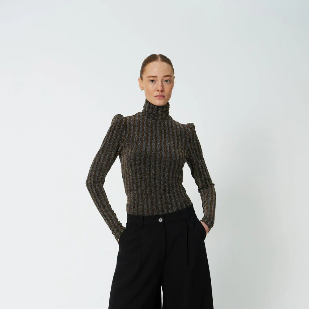 Stella Nova Striped Lurex Jersey Bluse Gold Silver Shimmer