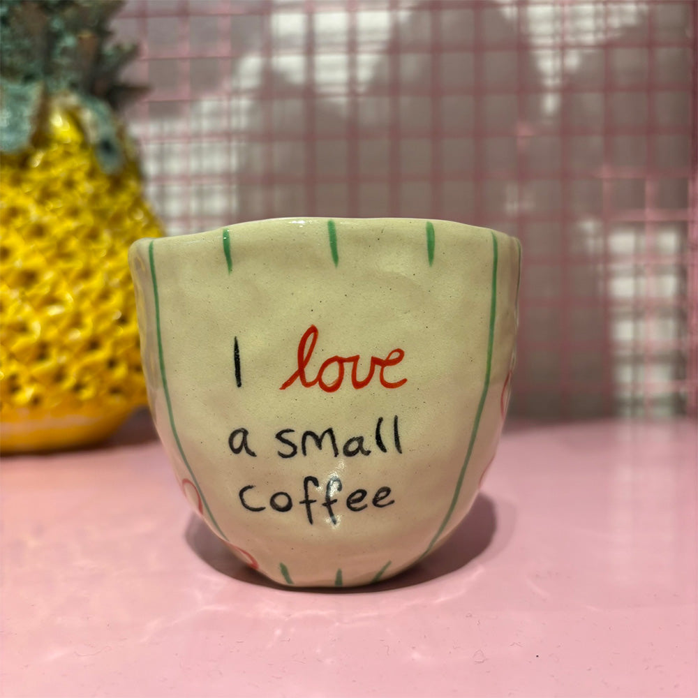Falkeblik Keramik Kop Cortado "I Love A Small Coffee" Grønne Striber