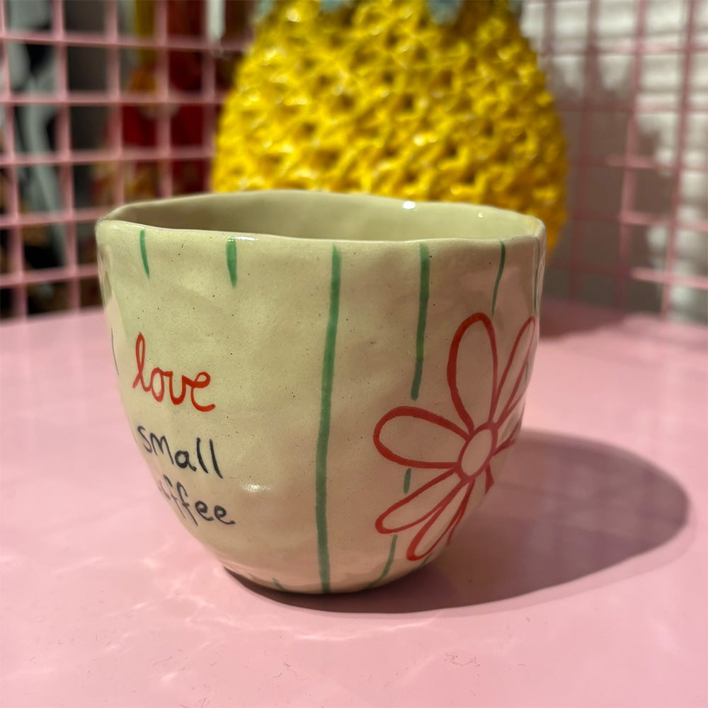 Falkeblik Keramik Kop Cortado "I Love A Small Coffee" Grønne Striber