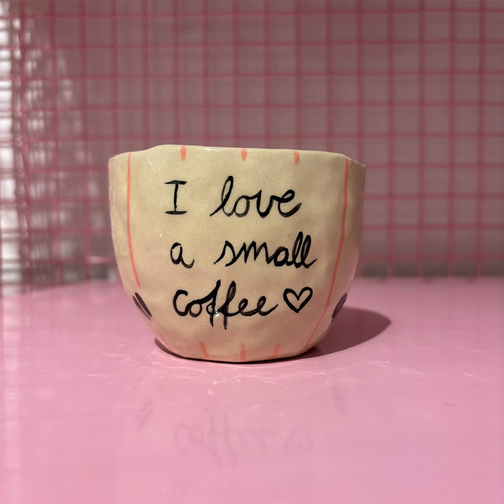 Falkeblik Keramik Kop Cortado "I Love A Small Coffee" Lyserøde Striber