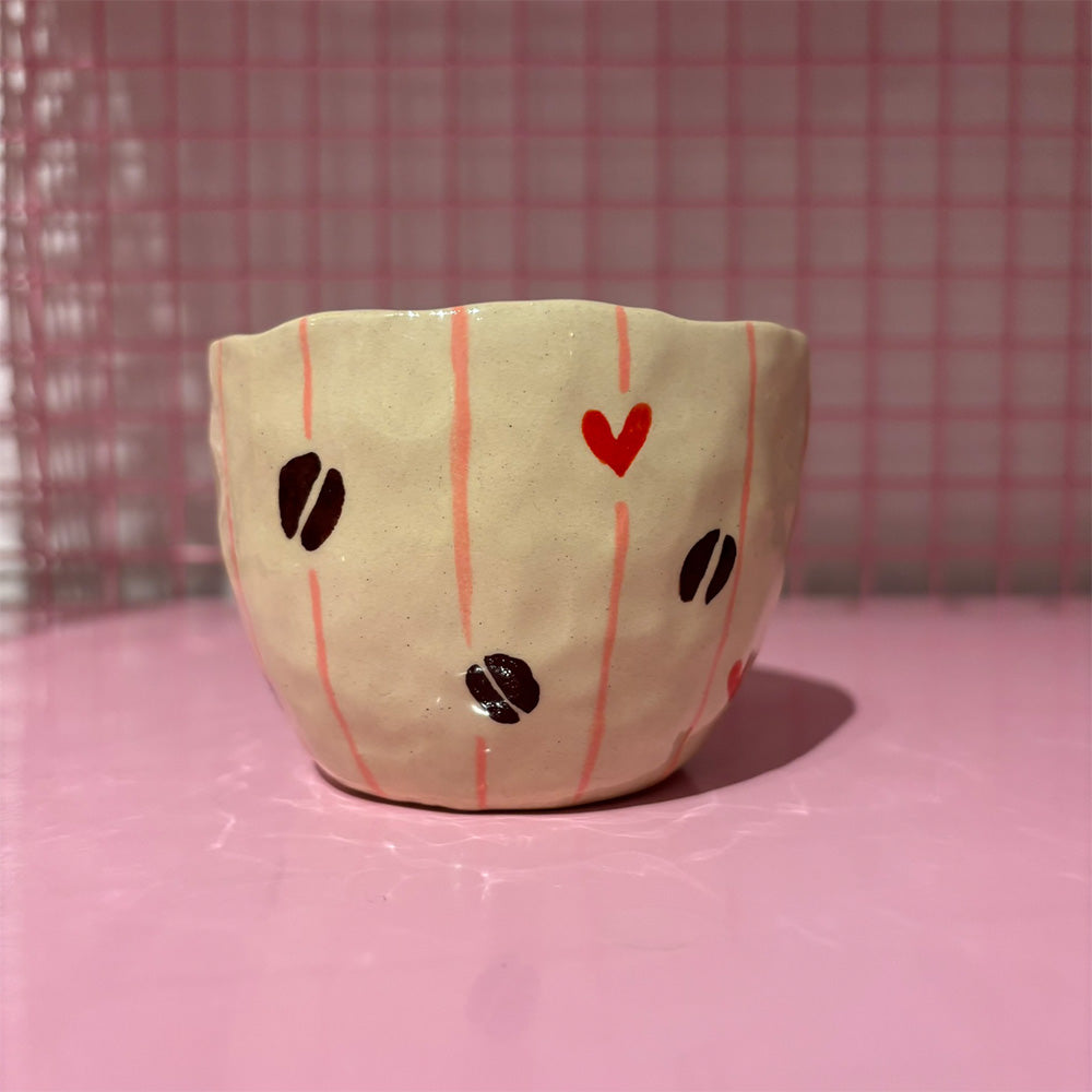 Falkeblik Keramik Kop Cortado "I Love A Small Coffee" Lyserøde Striber