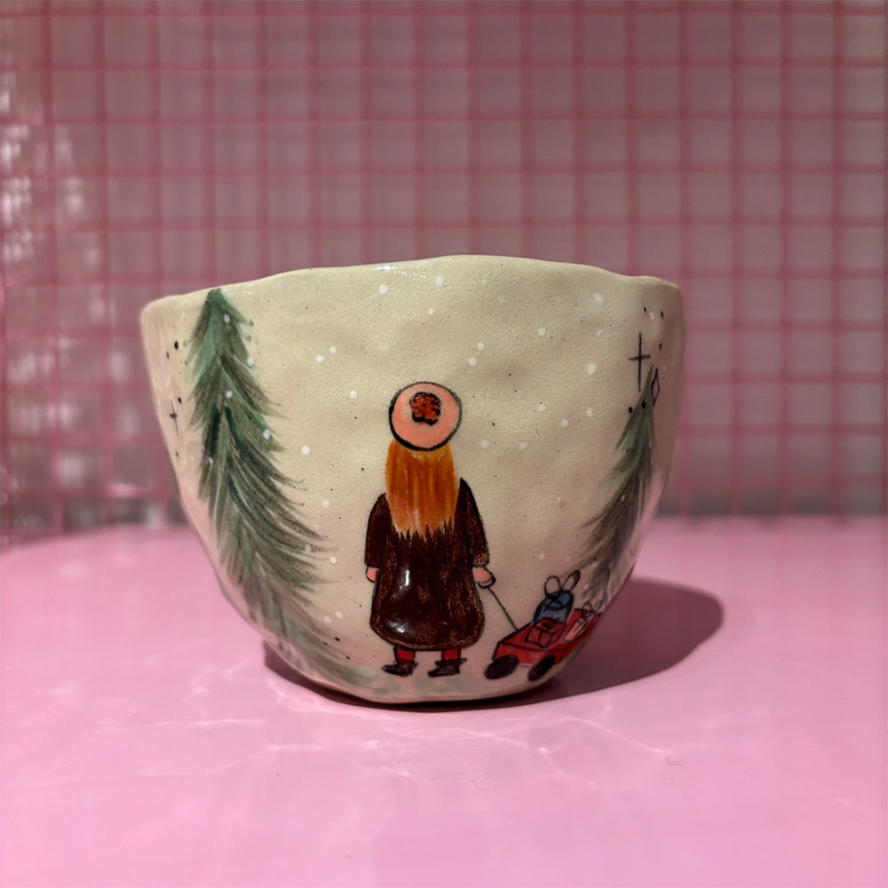 Falkeblik Keramik Kop Grønt Juletræ Dalende Sne & Kælk
