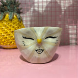 Falkeblik Keramik Kop Hvid Blomst Ansigt Jordbær