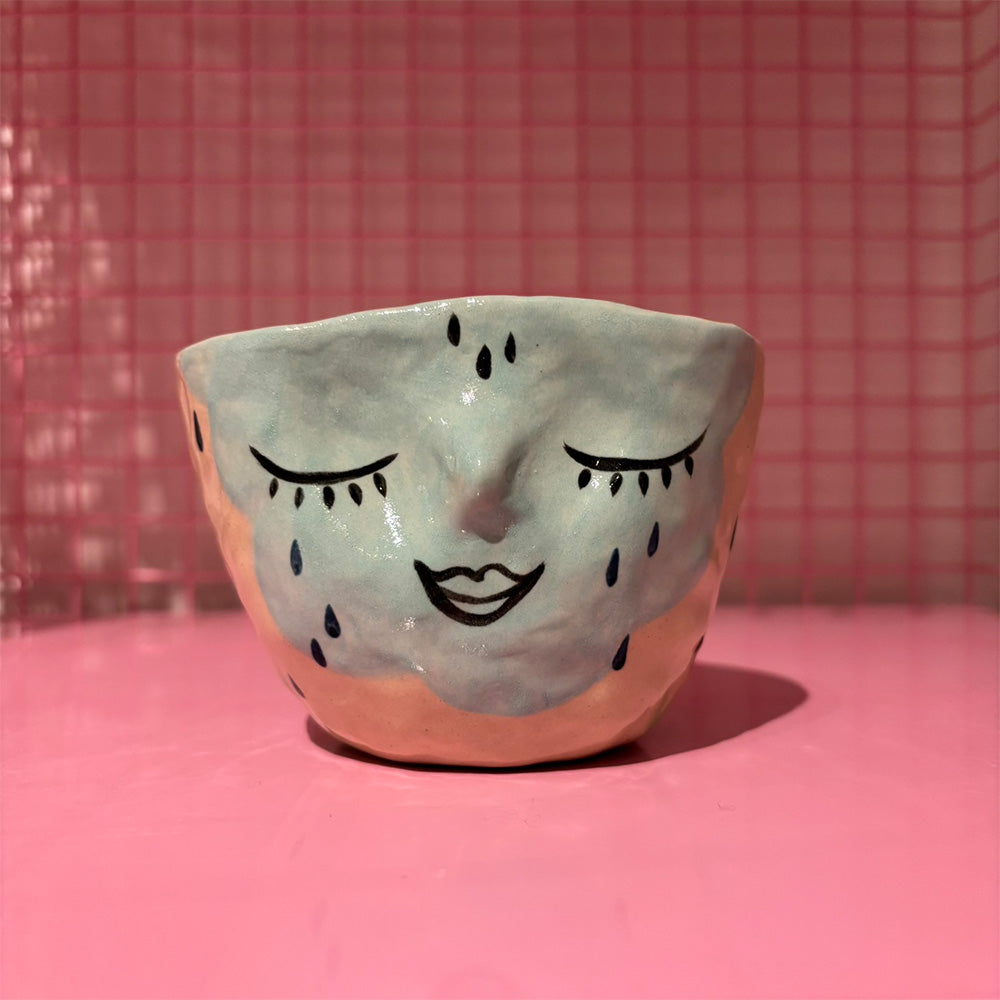 Falkeblik Keramik Kop Lyseblå Ansigt Mus & Regnvejr