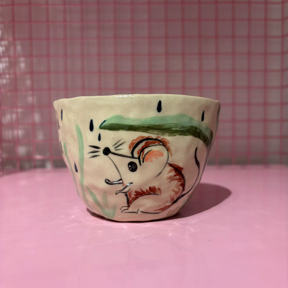 Falkeblik Keramik Kop Lyseblå Ansigt Mus & Regnvejr