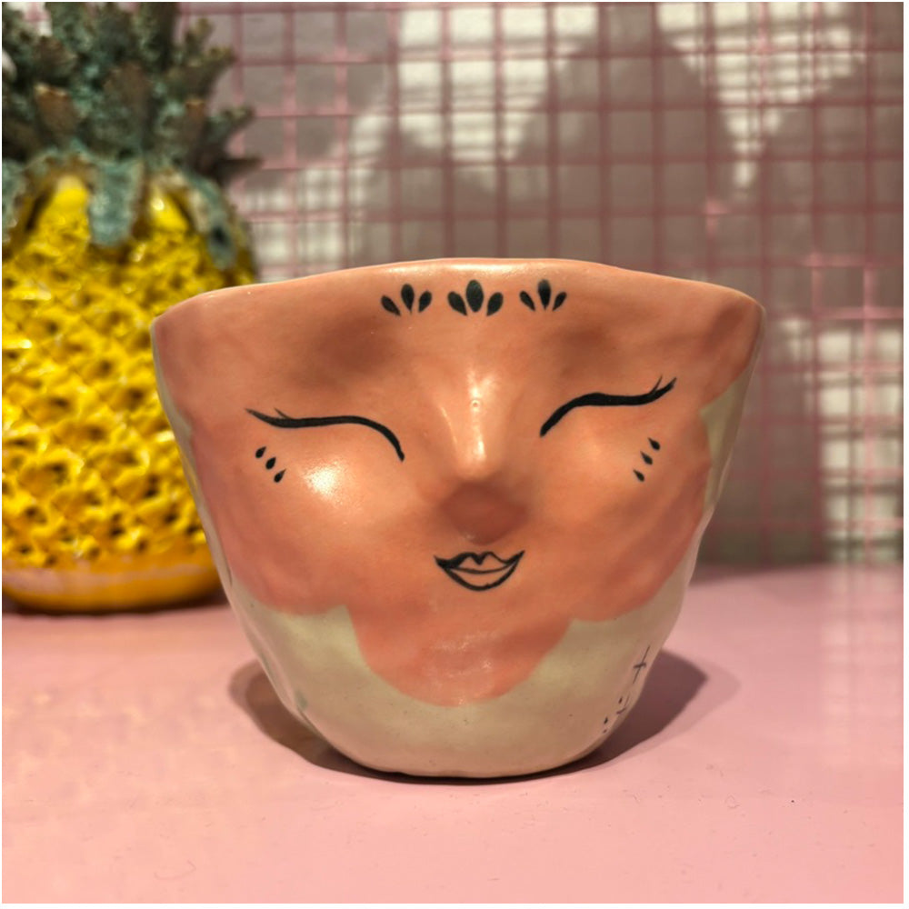 Falkeblik Keramik Kop Lyserød Ansigt Fugl Valmuer