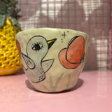 Falkeblik Keramik Kop Lyserød Ansigt Fugl Valmuer