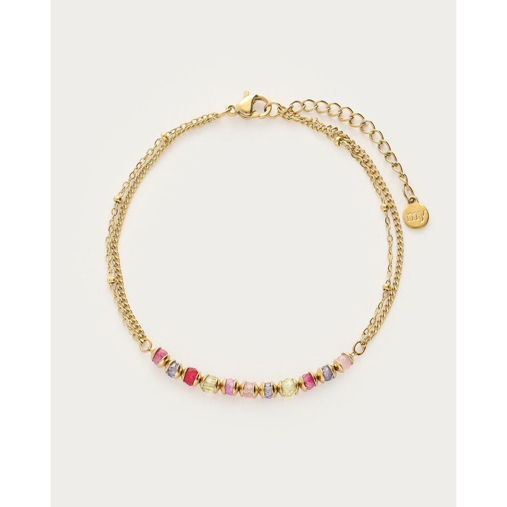 My Jewellery Smykker Armbånd Dobbeltkæde med Multifarvet Perler