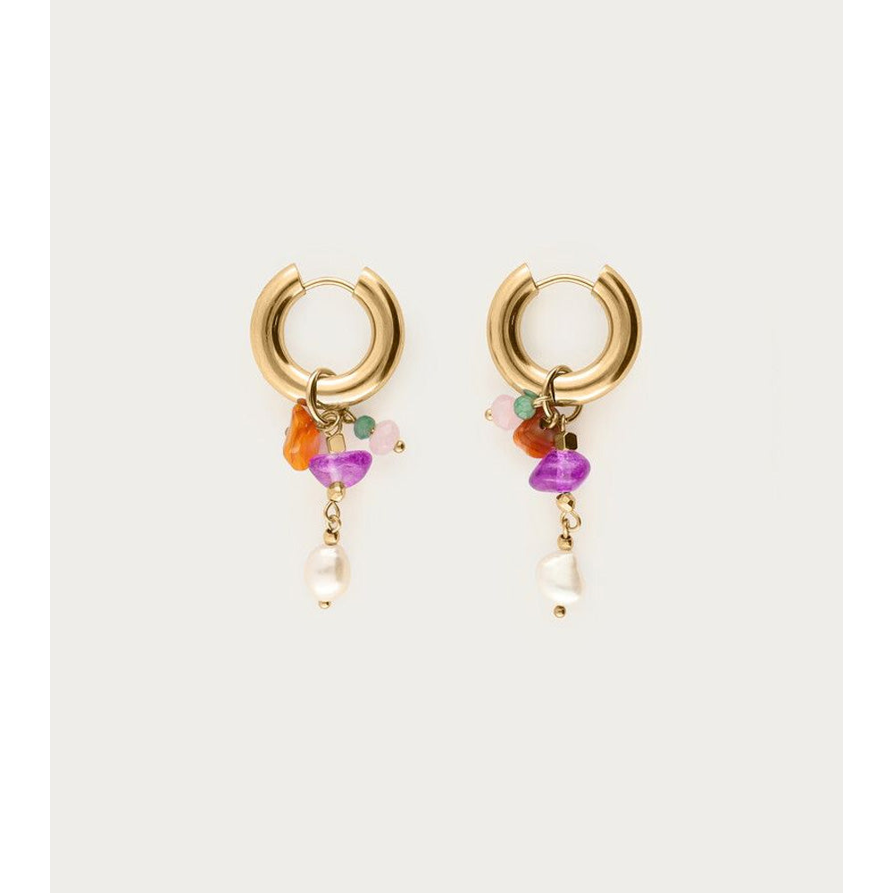 My Jewellery Hoops Med Lilla Og Orange Sten - Guldfarvet