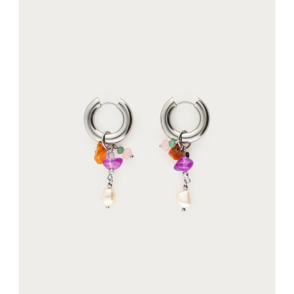 My Jewellery Hoops Med Lilla Og Orange Sten - Sølvfarvet