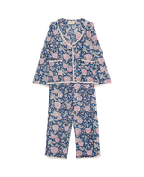 Sissel Edelbo Neva Pyjamas Sæt i blå og rosa med blomstertryk. Skjorte med krave og matchende bukser