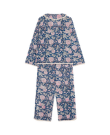 Sissel Edelbo Neva Pyjamas Sæt set bagfra med blå og rosa blomsterprint på skjorte og bukser