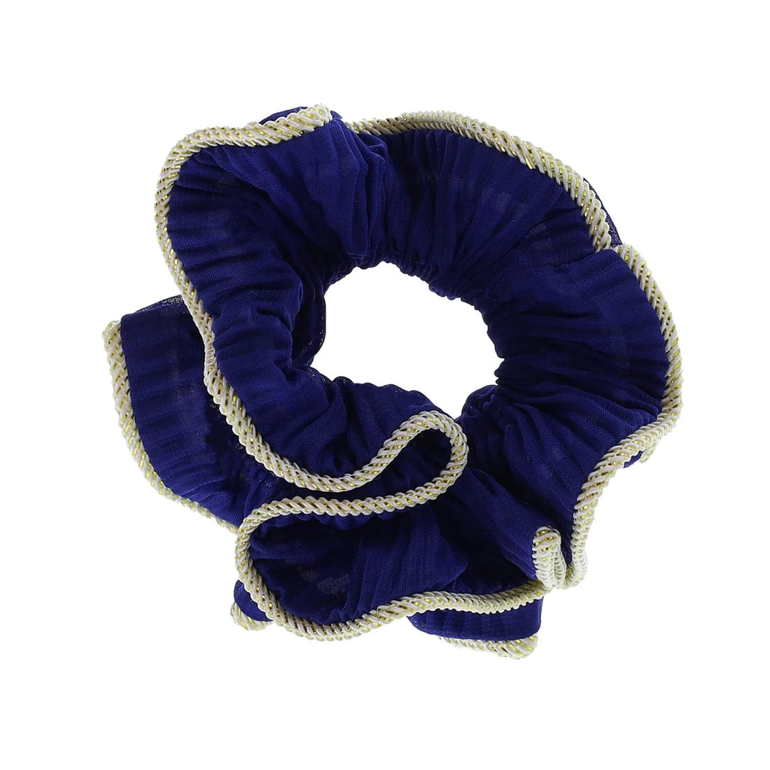 By Stær Lilje scrunchie i navy med krøllet effekt og fin glimmerkant.