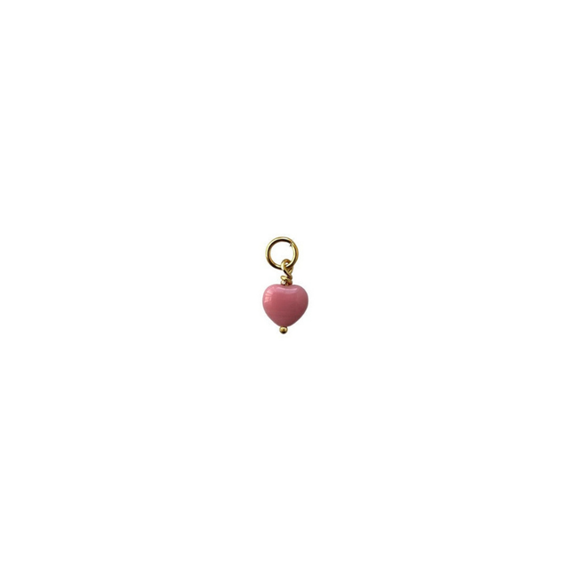 Rosa French Petit Heart hjertevedhæng i glas og forgyldt messing fra Pico Copenhagen