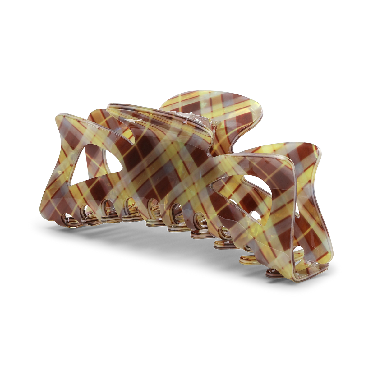 Bow Tartan Giga hårklemme i brun og gul