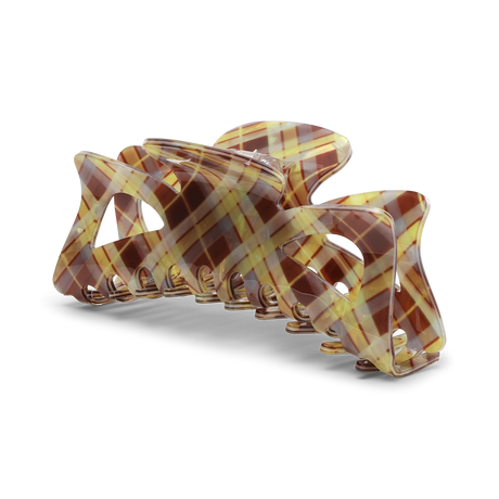 Bow Tartan Giga hårklemme i brun og gul