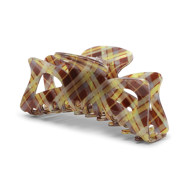 Bow Tartan Giga hårklemme i brun og gul