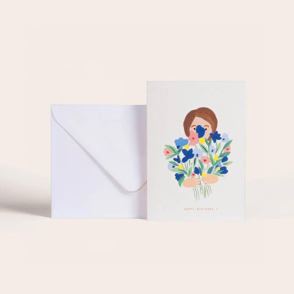 Season Paper Collection Kort Pigen Med Blomsterbuketen "Happy Birthday"