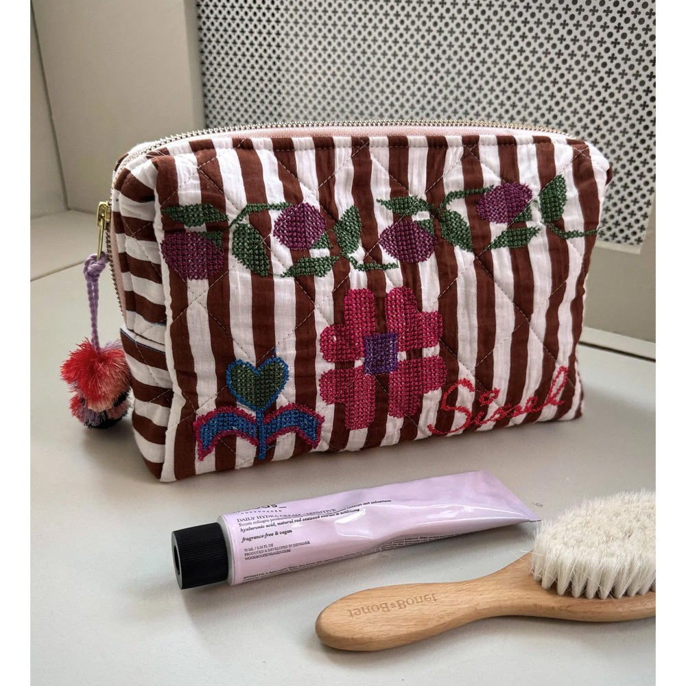 Sissel Edelbo Rosea Cosmetic Bag Brown Stripes Makeup Taske
