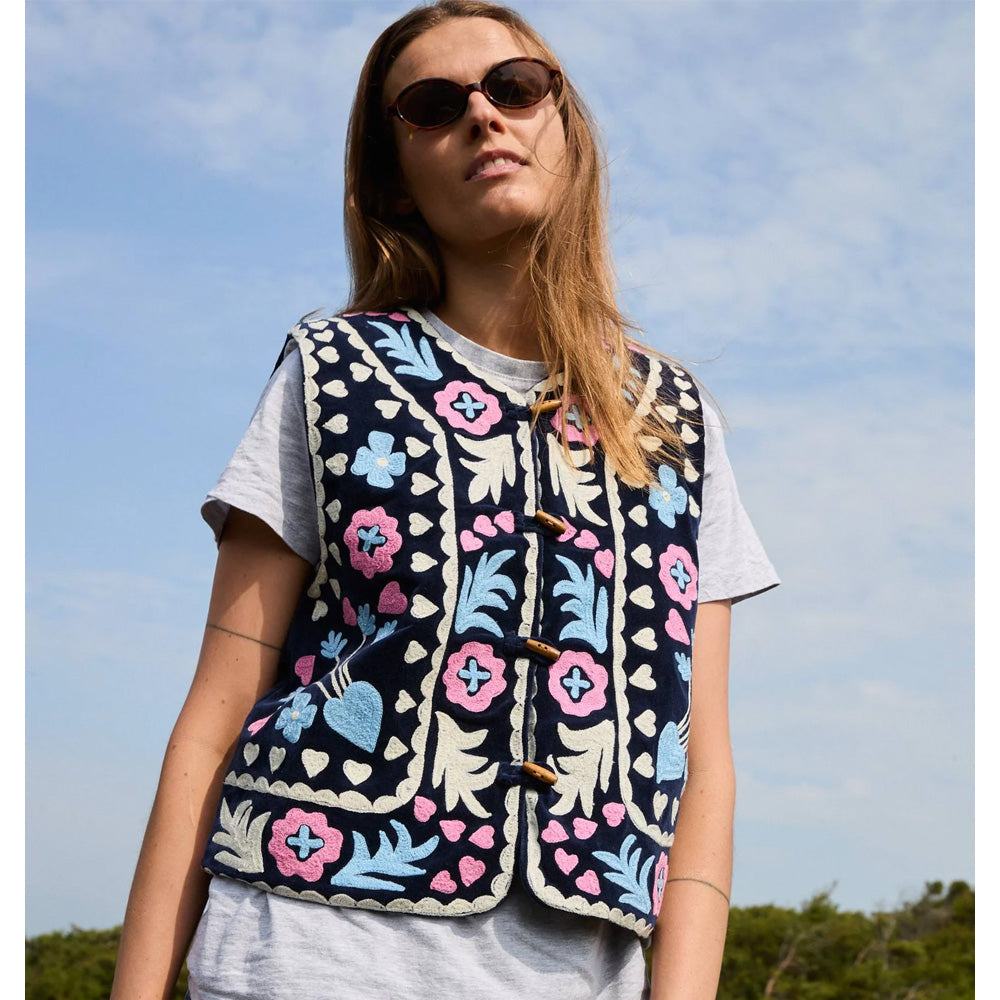 Sissel Edelbo Timothy Vest Navy Broderie