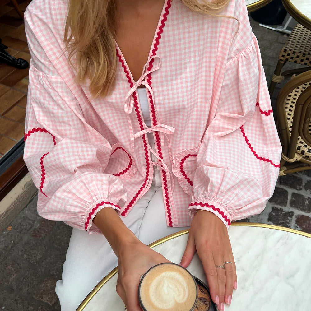 Sissel Edelbo Astrid Organic Bomuld Skjorte Pink Checks Tern Lyserød