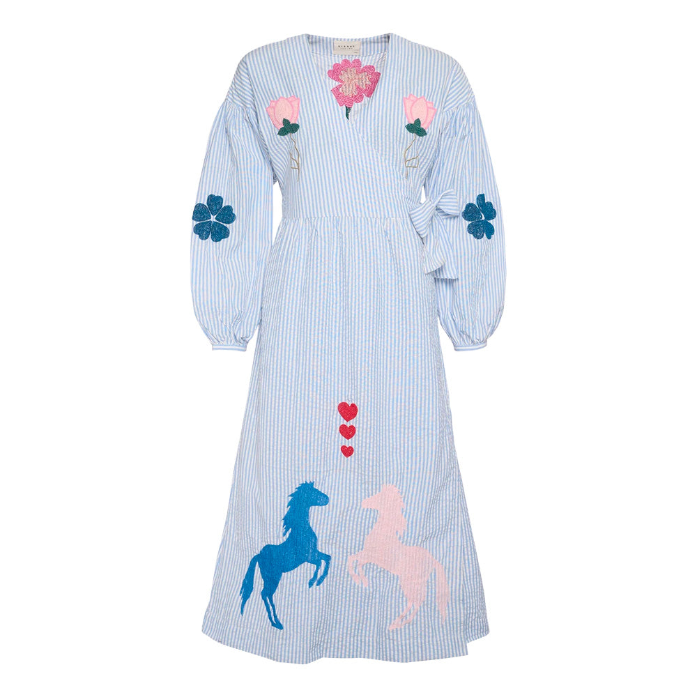 Sissel Edelbo Caro Dress Cashmere Blue Kjole Perlebroderi