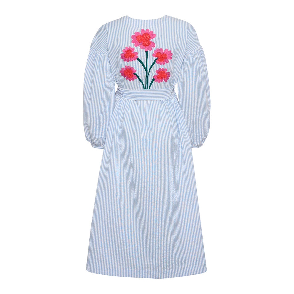 Sissel Edelbo Caro Dress Cashmere Blue Kjole Perlebroderi