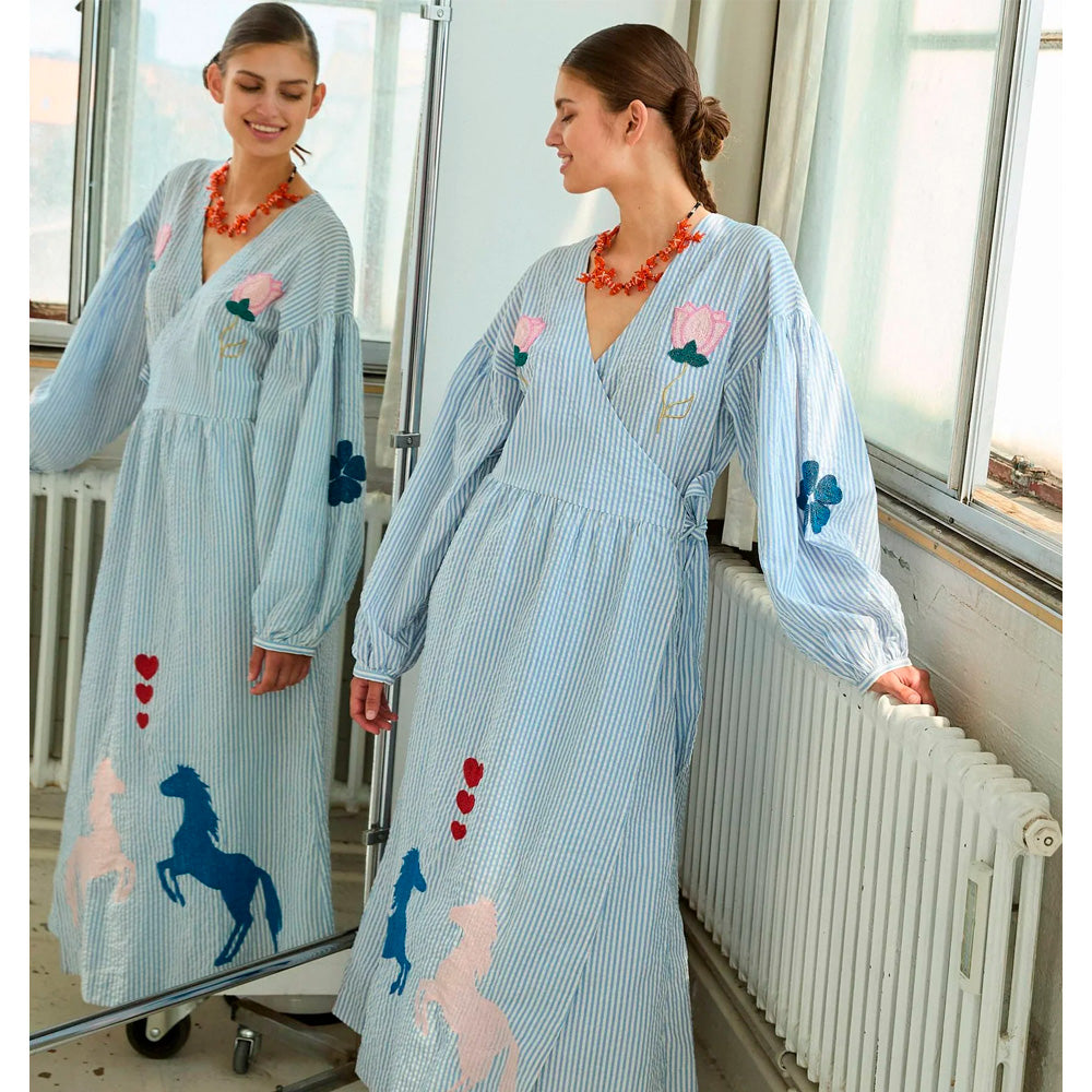Sissel Edelbo Caro Dress Cashmere Blue Kjole Perlebroderi
