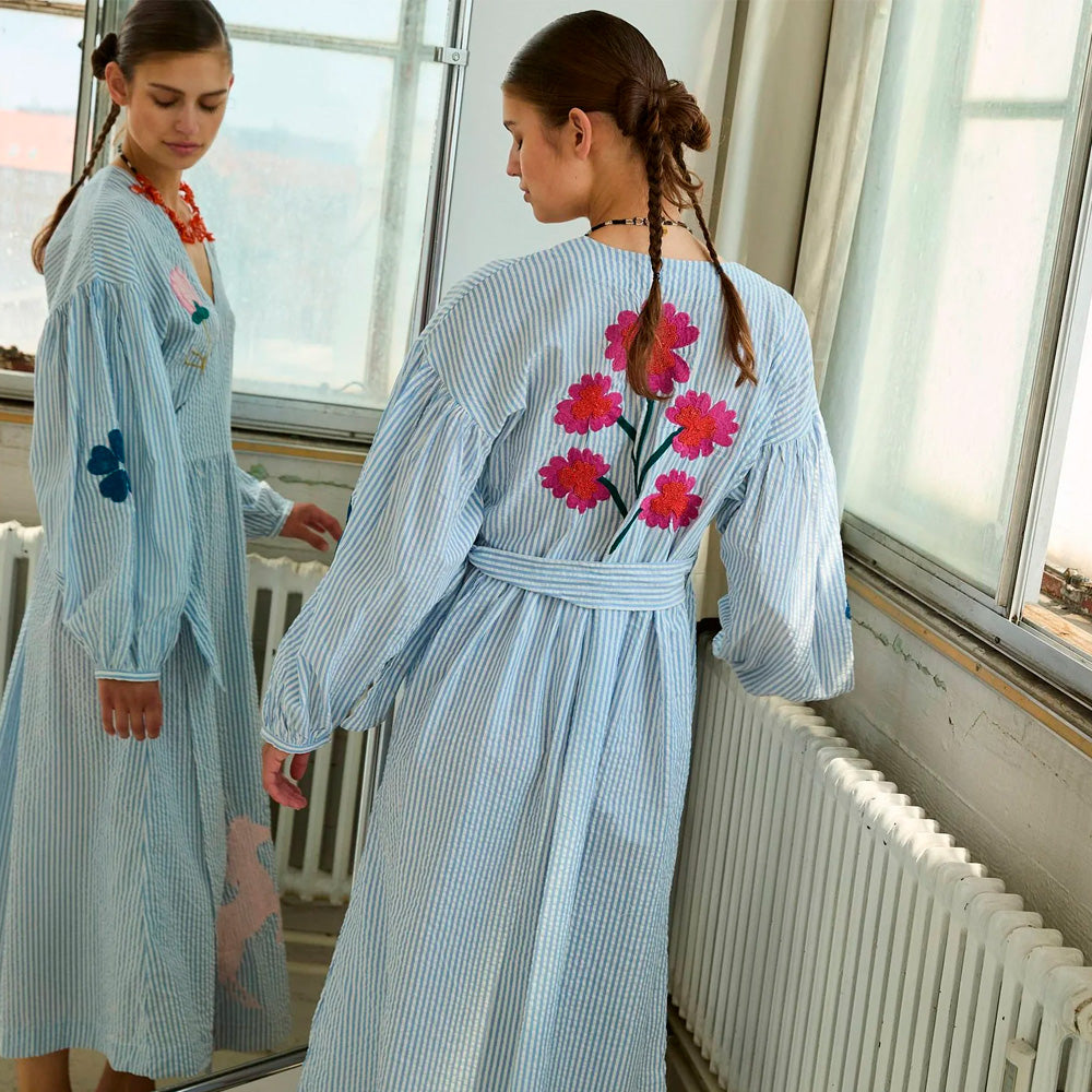 Sissel Edelbo Caro Dress Cashmere Blue Kjole Perlebroderi
