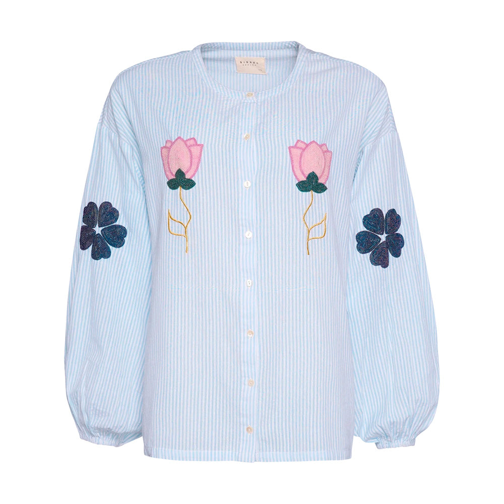 Sissel Edelbo Caro Shirt Cashmere Blue Skjorte Perlebroderi