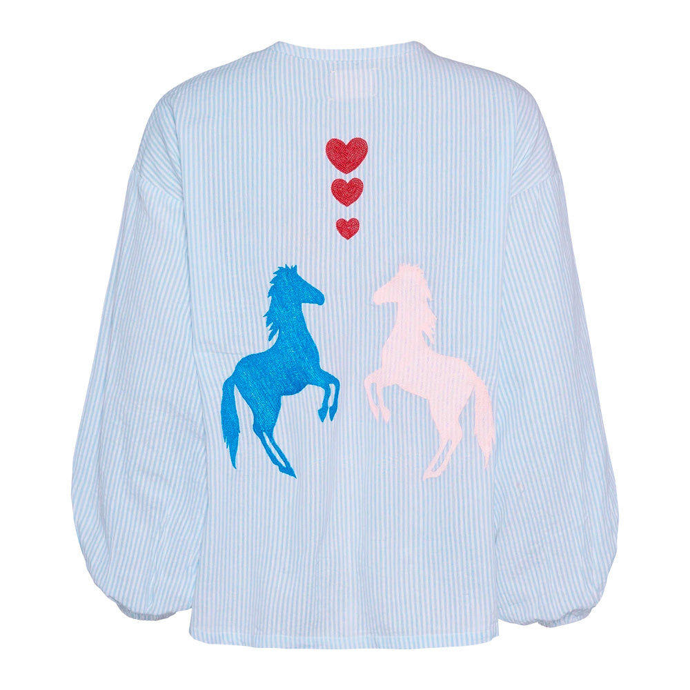 Sissel Edelbo Caro Shirt Cashmere Blue Skjorte Perlebroderi