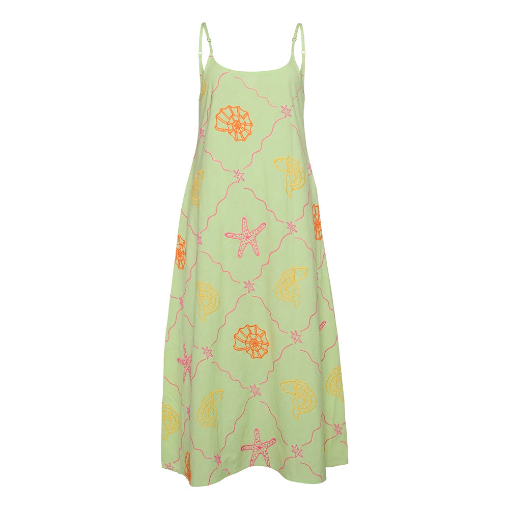 Sissel Edelbo Ocean Strap Dress Pastel Green Broderier
