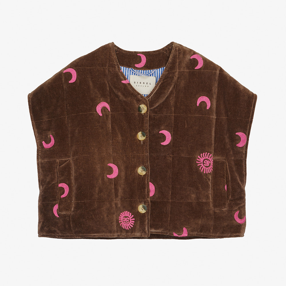 Sissel Edelbo Olina Quilted Embroidery Vest Chocolate  Rose