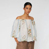 Stalla Nova Loose Blouse with drop Shoulders Creme Multicolour Flowers